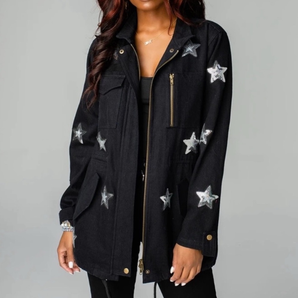Buddy Love ALYSSA Sequin Star Cargo Jacket